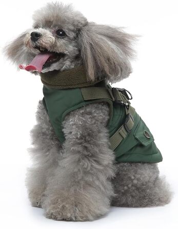 Вітростійка куртка для собак, тепла жилетка для цуценят та собак середніх розмірів, зелена, XL. З D-початком та блискавкою на спині.