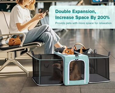 Транспортна переноска для котів Pecute, розширювана, для 2 котів, велика переноска для собак та цуценят, складана переноска-сумка для котів, аква-зелений колір