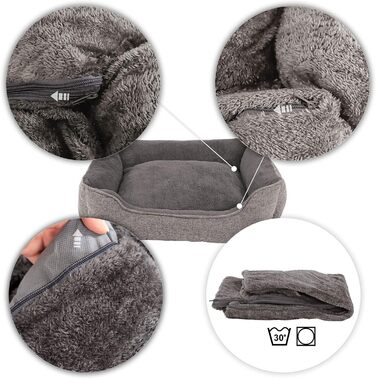 М'яке ліжко для собак та котів Lionto, сіре, 75x60 см, знімний чохол, антиковзаюче дно