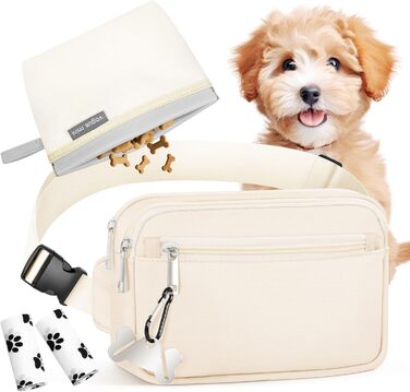 Лекарська сумочка для собак, сумка для тренування з практичним відкриванням однією рукою | Сумочка для собак для тренування та виховання цуценят | Сумка для прогулянок з собакою з диспенсером для пакетів та гачком для кріплення. Білий колір