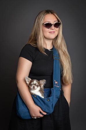 Трасик для собак Noah & Paw: переноска для маленьких собак до 5 кг, преміум денім, регульований ремінь, м'яке хутро, подвійний захист