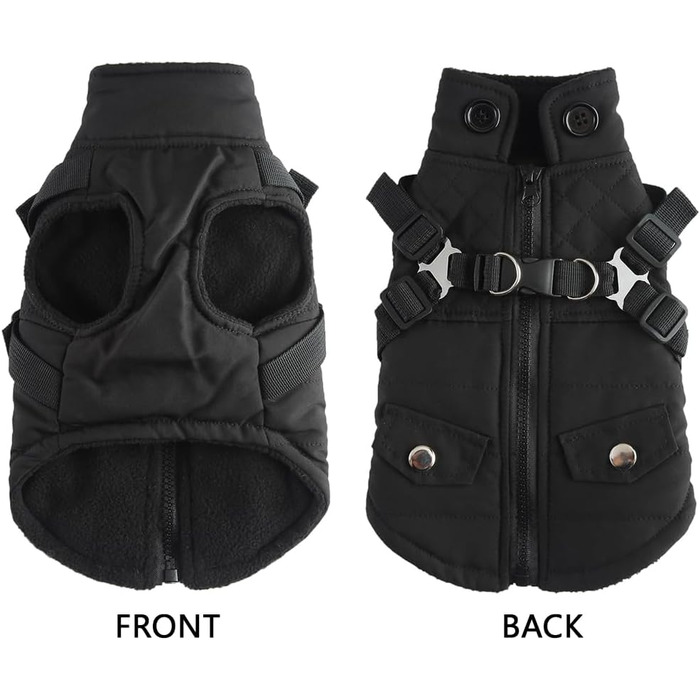 Ветровка для собак, тепла куртка з отвором для шлейки, зимовий наряд для цуценят та собак середніх розмірів (чорний, S)
