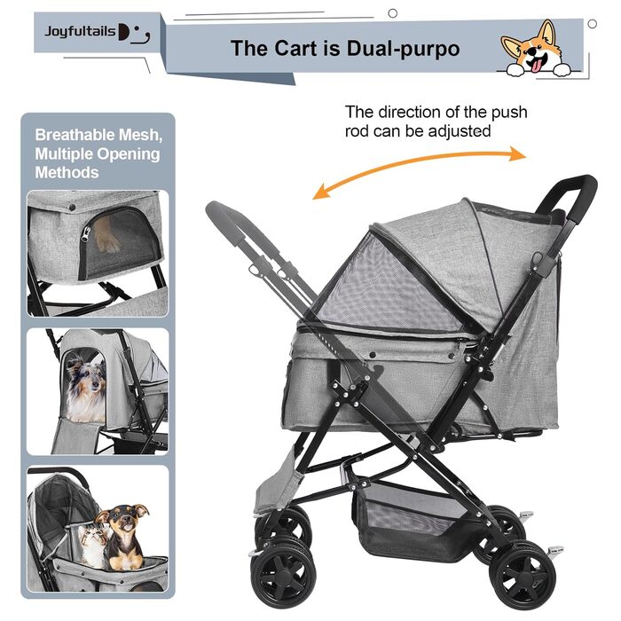 Складана візок для собак та котів до 20 кг, сірий. Візок-трансформер для домашніх тварин