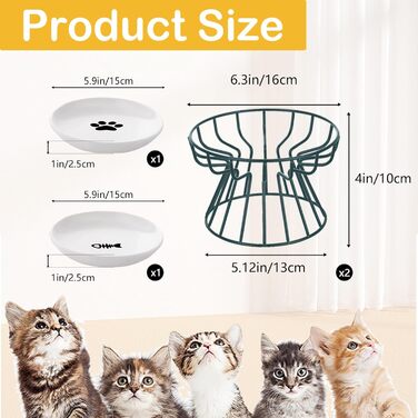 Набір мисок для котів Voittozege 2 шт., підняті миски, проти блювоти, миски для корму котів, зручні для вусів, з металевим підставкою, захищають хребет, для комфорту котів