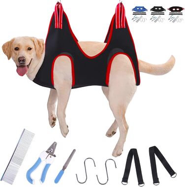 Гамак для грумінгу собак EVTCAN з вентиляцією та товстим шаром, набір з гребінцем для видалення когтів (червоний, M)