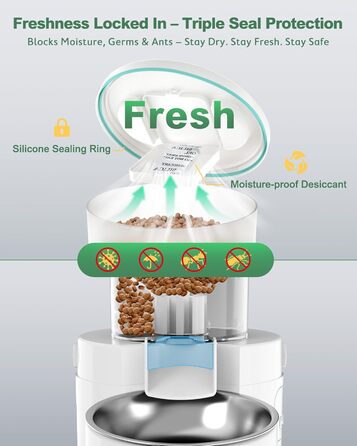 Автоматичний годівниця для котів та собак Gimars 5L з LCD-дисплеєм, 2 миски, програмування, 1-6 прийомів їжі, голосовий запис, білий колір