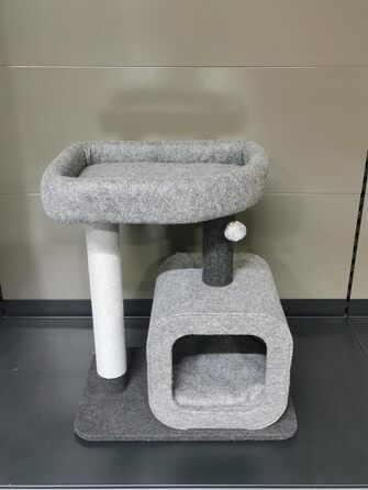 Дряпалка для котів Flamingo Anzu сірого кольору, 62 x 44 x 71 см – з платформами та будиночком