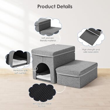 Сходинки для собак маленьких порід, складані. Сходи для котів з ящиками для зберігання. Сходи для домашніх тварин на диван та ліжко (2 сходинки)