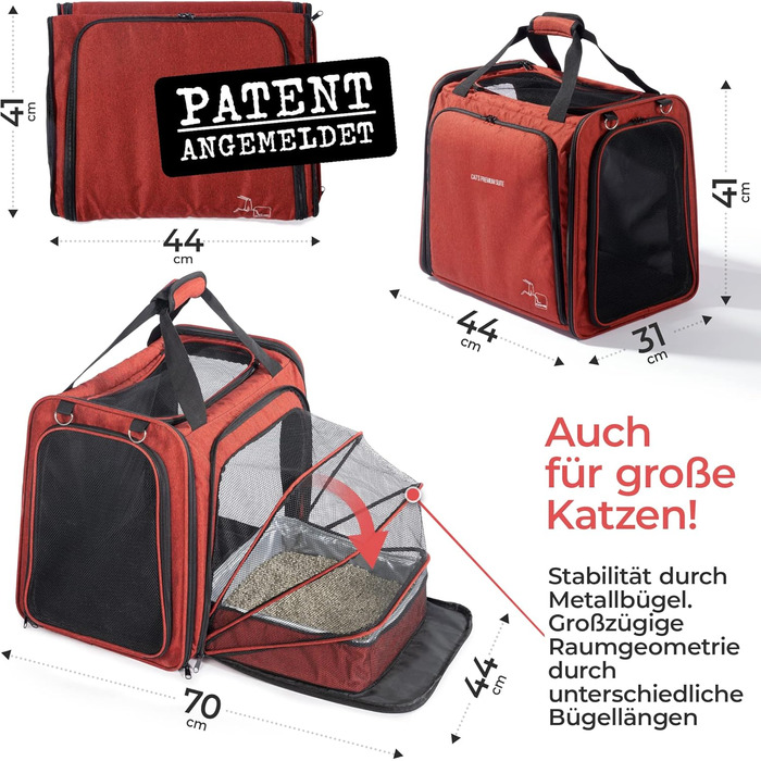 Транспортна переноска для котів You Decide Munich Cat Premium Suite LX (червона) з туалетом, складна