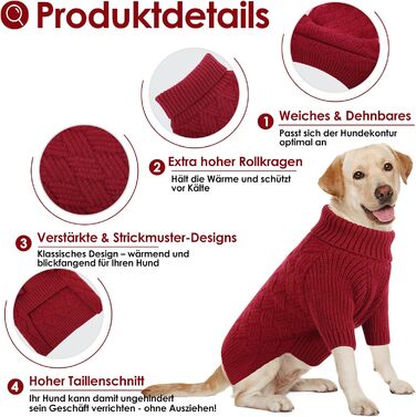 Теплий зимовий пуловер для собак AOFITEE, XS, червоний. Пуловер для котів та цуценят, зручний ролкраг.