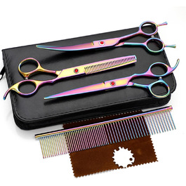 Професійний набір ножиць для собак 7.0 дюймів: набір ножиць для грумінгу, вирівнювальна ножиця, ножиці для грумінгу домашніх тварин, ножиці для стрижки собак з нержавіючої сталі 440C