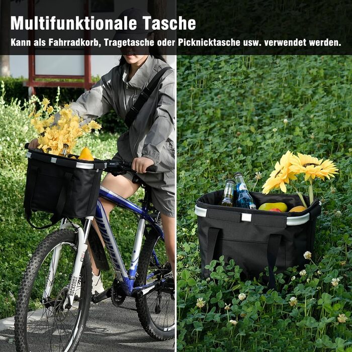 Складаний водонепроникний кошик на кермо велосипеда Pynhoklm, 20L, з аксесуарами. Підходить для покупок, пікніків та повсякденного використання
