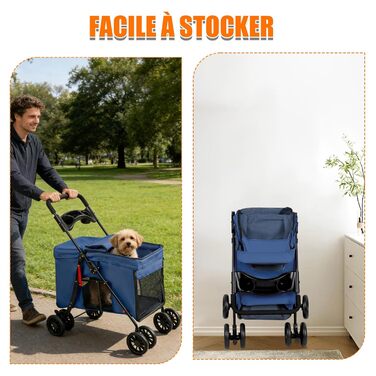 Дитяча коляска для тварин Homewell, складана, з сіткою, ременями та тримачем для напоїв, до 20 кг (блакитна)