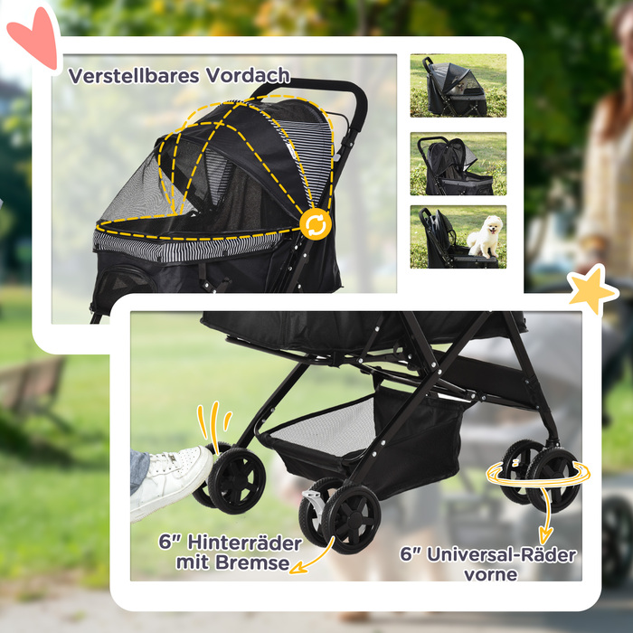 PawHut Dog Buggy Коляска для собак Баггі для маленьких собак і кішок Коляска для домашніх тварин Коляска для домашніх тварин Cat Buggy Oxford Black 76.5 x 52 x 95 см | Аосом