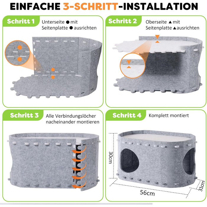 Кігтеточка-будиночок для котів Solview з фетру, сіра, 58x33x30 см