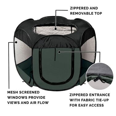 Furhaven Переносне вольєр для собак та котів, складаний майданчик/загорожа для дому та вулиці з блискавкою, зелений та рожевий, XL зелений/рожевий (Hunter Green, Small)