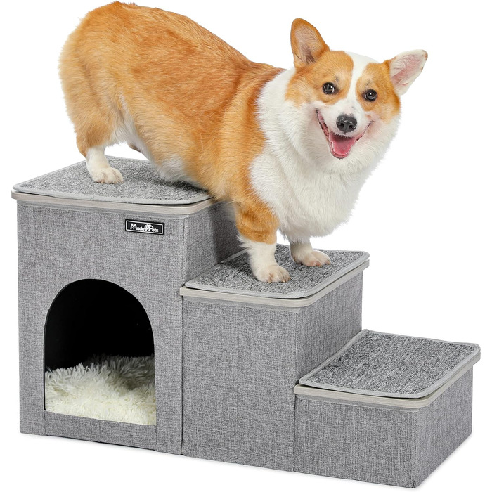 Сходи для собак Made4Pets 3 ступені, складані, для ліжка та дивана, для маленьких собак і котів, з функцією зберігання, домашні аксесуари