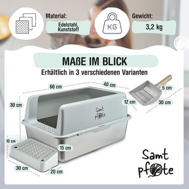 Samtpfote® Преміум туалет для котів XXL з нержавіючої сталі, з антисептичним захистом, відкритий дизайн, з бортиком від розбризкування, легке очищення, вхід спереду