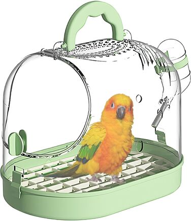 Переносна клітка для птахів: зручна транспортна коробка з безпечним замком (зелено-біла)