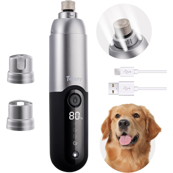 Точилка для кігтів собак Toozey з LED-підсвіткою, тиха (40 дБ), 3 швидкості, акумулятор 7,5 год, USB, для котів та собак