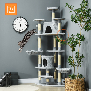 PawHut Cat Tree Велике 200 см XXL Котяче дерево з котячими печерами Гамаки для великих кішок у світло-сірому кольорі