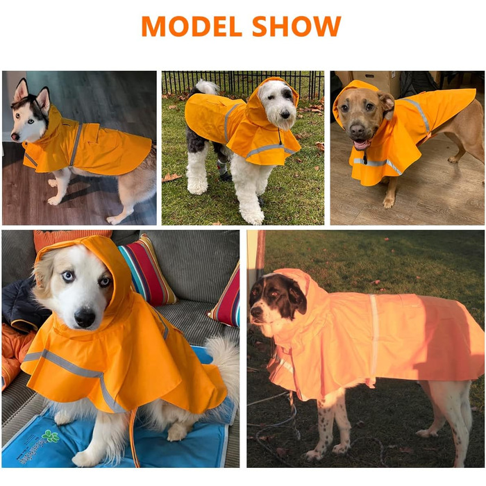 Дощовик для собак, дощовий плащ для собак з капюшоном, підходить для шлейки, легкий та світловідбиваючий, для середніх та великих собак (Помаранчевий XL)