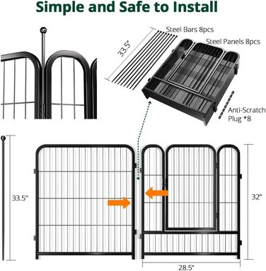PawGiant Забіг для собак, огорожа, клітка - 8 панелей, 71.1 x 81.3 см. Металевий забіг для собак, котів, цуценят. Підходить для дому, кемпінгу, відпочинку на природі.
