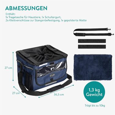 Корзина для собак Navaris на велосипед - перевезення собак до 10 кг, з додатковими кишенями, блакитна