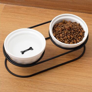 Керамічна миска для кота Navaris з чорним металевим підставкою - піднята миска для котів - об'єм 150 мл - підходить для мікрохвильової печі та мийки - миска для котів - миска для корму для котів