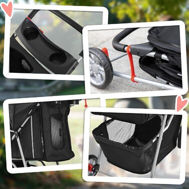 Візок для собак та котів PawHut, чорний, 75x45x97 см, 75L, з килимком, сітковими віконцями, тримачем для напоїв та сумкою для зберігання