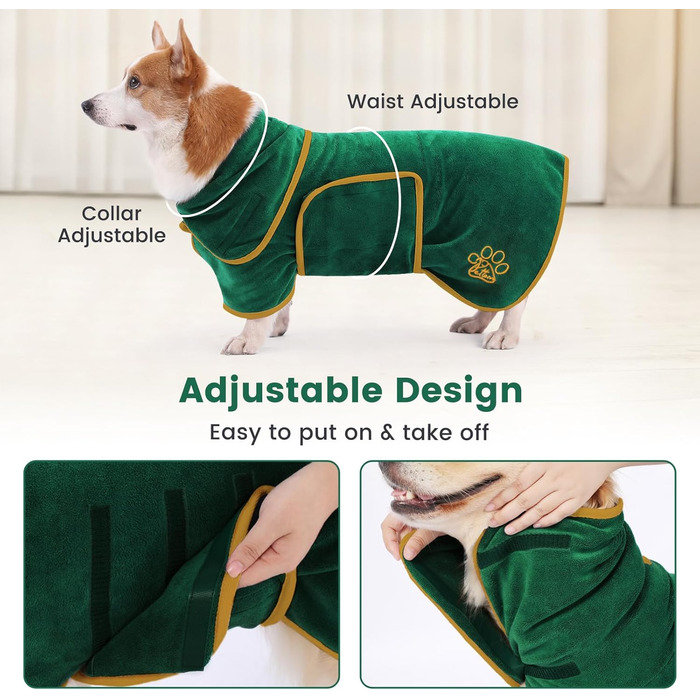 Рушник для собак PETTO, зелений, M - для великих, середніх та маленьких собак