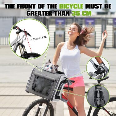 Фарбований корзинка для собак на велосипед, розкладний та розширюваний, 4-в-1, сіра. Підходить для котів та собак до 10 кг