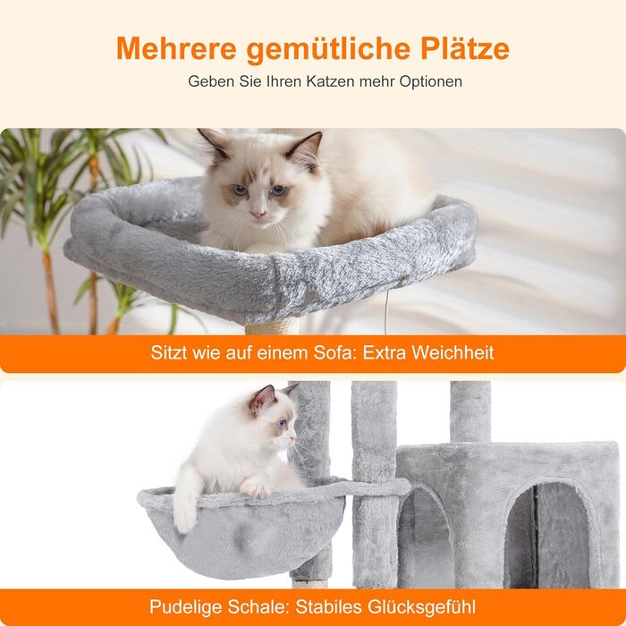 Котячий будиночок Heybly з котячою щіткою, котячий будиночок для домашніх котів з м'якою оксамитовою стійкою, котячий кігтеточки з кошиком, дряпалкою та кігтеточкою, HCT005SG (світло-сірий)