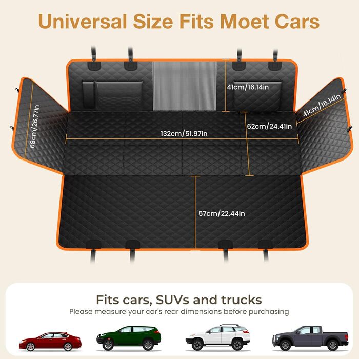 Накладка на сидіння автомобіля для собак Pecute, чорно-помаранчевий, до 150 кг, для подорожей