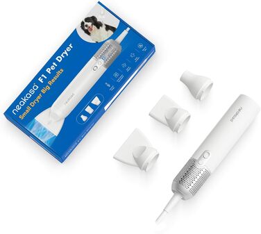 Neakasa F1 - портативний фен для собак, сушарка для тварин, тиха, з регулюванням швидкості та 3 насадками (білий)