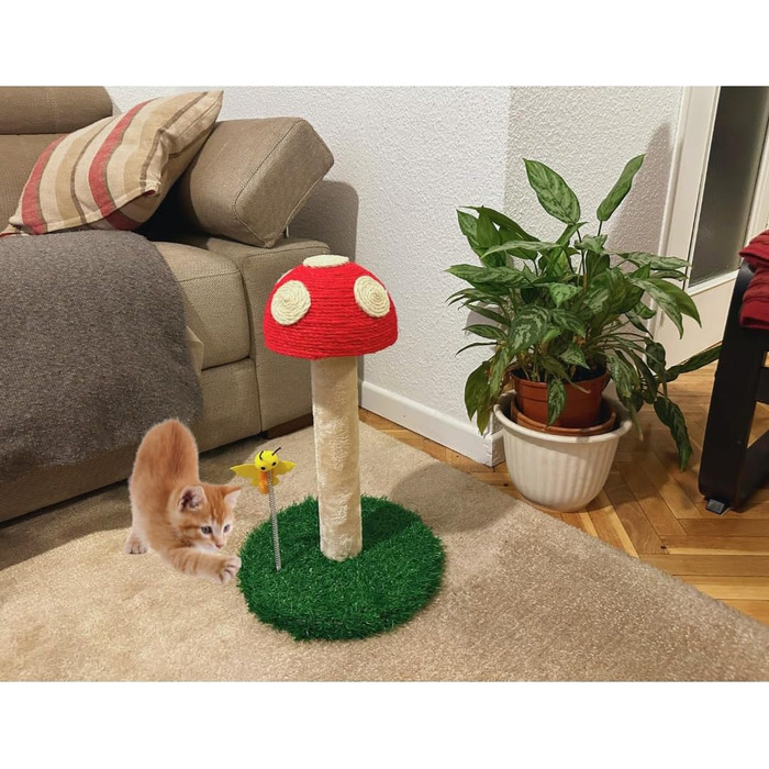Котячий когтетоп Kratzbaum з мотивом грибів - когтетоп для котів 45 см з трьома текстурами, когтетоп-стійка, когтетоп з товстої тканини, котячі меблі, котячий когтетоп