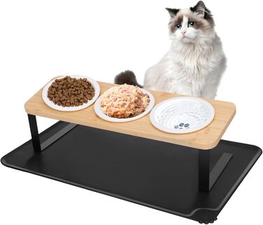 Набір мисок для котів BBWELL Ceramic: 3 шт. з кераміки, похил 15°, антиковзний бамбук, для котів та маленьких собак