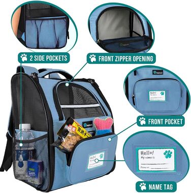 Рюкзак для котів та собак PetAmi: зручний, вентильований, для подорожей та прогулянок, світло-блакитний