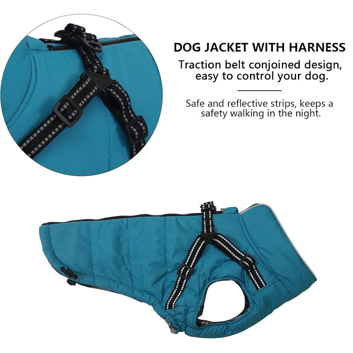 MOREZI Зимова куртка для собак, водонепроникна, з флісовою підкладкою, блискавка на спині, світловідбиваючі смуги та ремені, для маленьких та середніх собак - M (Спина: 39см), Синій
