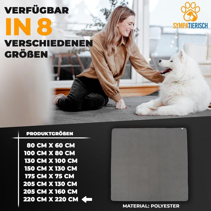 Водонепроникний килимок для собак SympaTierisch - захист дивану та ліжка - антиковзаюча підстилка для собак, великих розмірів, 220 x 220 см, сірий