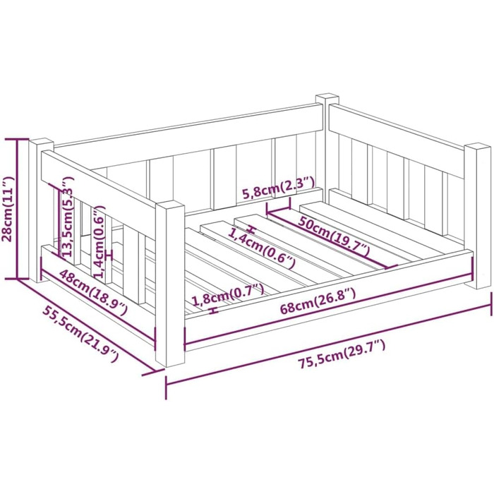 Ліжко для собак та котів з дерева, зручне, водонепроникне, 75,5x55,5x28 см, коричневе