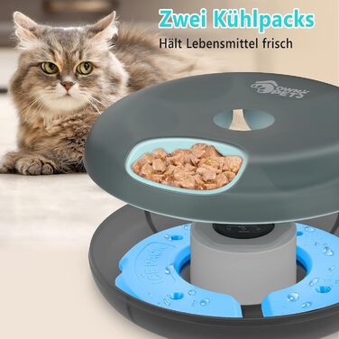Ownpets Автоматична годівниця для котів і малих собак на 6 порцій, для вологого та сухого корму, з 2 охолоджувачами, програмований автогодівник