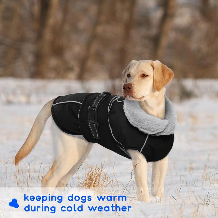 Водонепроникна куртка для собак на зиму, тепла жилетка для великих собак, флісова куртка з світловідбиваючими елементами, чорний колір, розмір XL