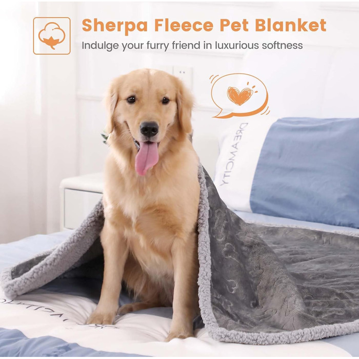 Водонепроникний коврик для собак PETTOM, 145 x 127 см, фліс Sherpa, захист дивану, миється, двосторонній, сірий