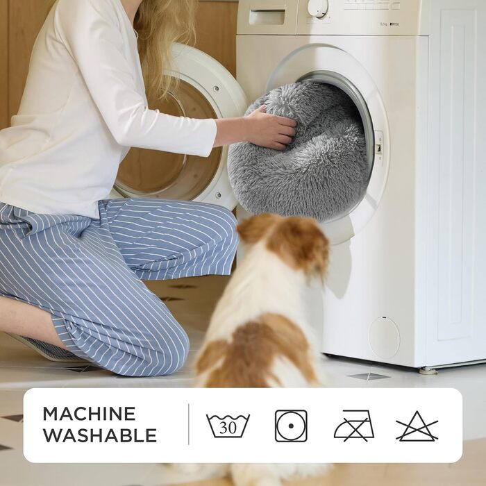 Кругле ліжко для котів та собак BEDSURE, Ø 50 см, плюшеве, сіре, 50x50x13 см