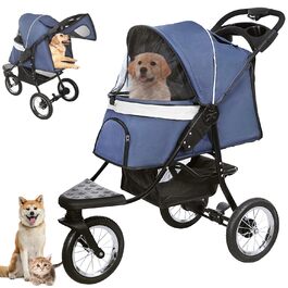 Візок для собак та котів, до 30 кг, складний, з тримачем для напоїв та захистом від дощу, блакитний