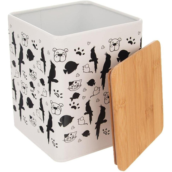 Контейнер для корму Orion Group з бамбуковим кришками - металевий для собак та котів, 14x14x17 см