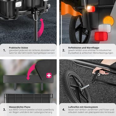 Тектейк® 2-в-1: Причіп для велосипеда, вантажний причіп та візок, аксесуари для велосипеда, гірського велосипеда та електровелосипеда, транспортний візок з кріпленням для велосипеда, з покриттям та повітряними колесами