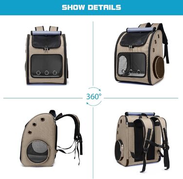 Рюкзак для собак та котів PETCUTE: дихаючий, знімний килимок, складаний, регульований. Підходить для маленьких собак та котів. Колір: хакі