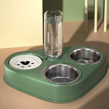 Миска для кота з нержавіючої сталі 3-в-1 з автоматичним дозатором води, подвійна миска для котів та собак (зелена)